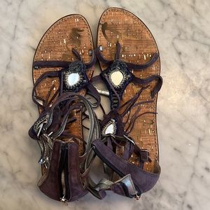 Sam Edelman Grey Fringe Gladiator Sandals 10